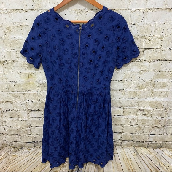 J Crew Blue Lazer Cut Embroiderd Lined Cotton A Line Dress - Picture 3 of 5